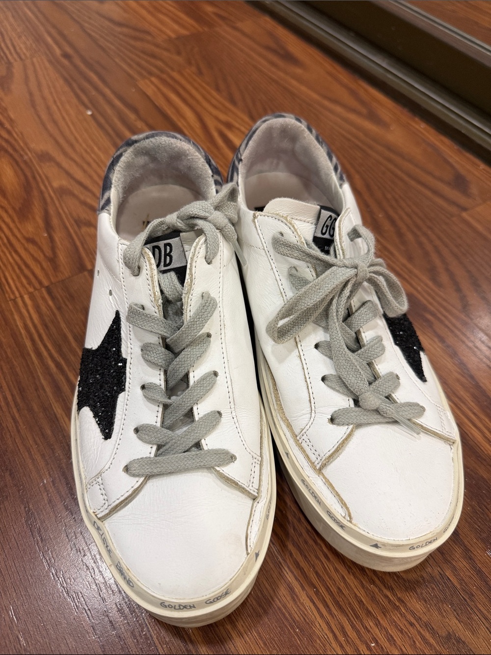 Golden Goose White Leather Sneakers with Black Glitter Star